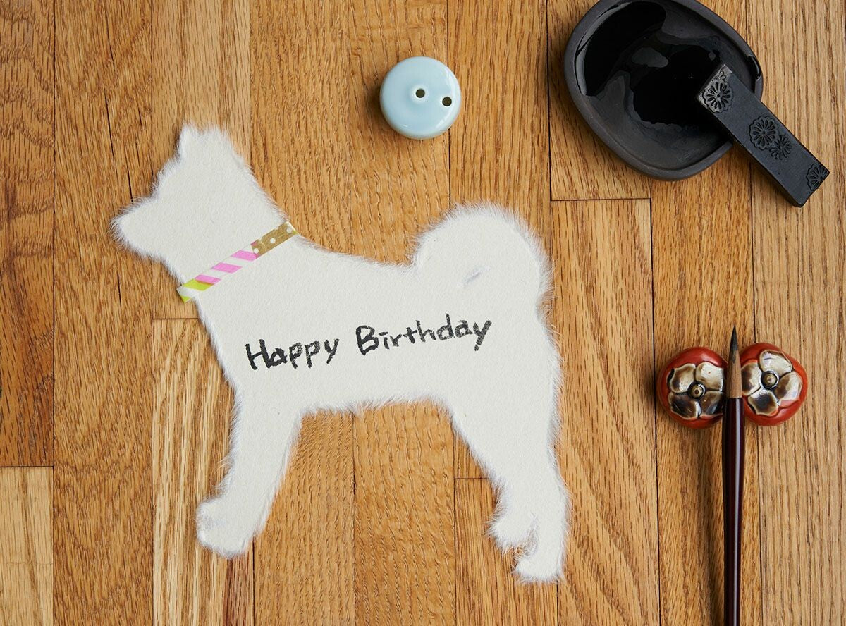 Handmade Japanese Mino Washi Shiba Message Card