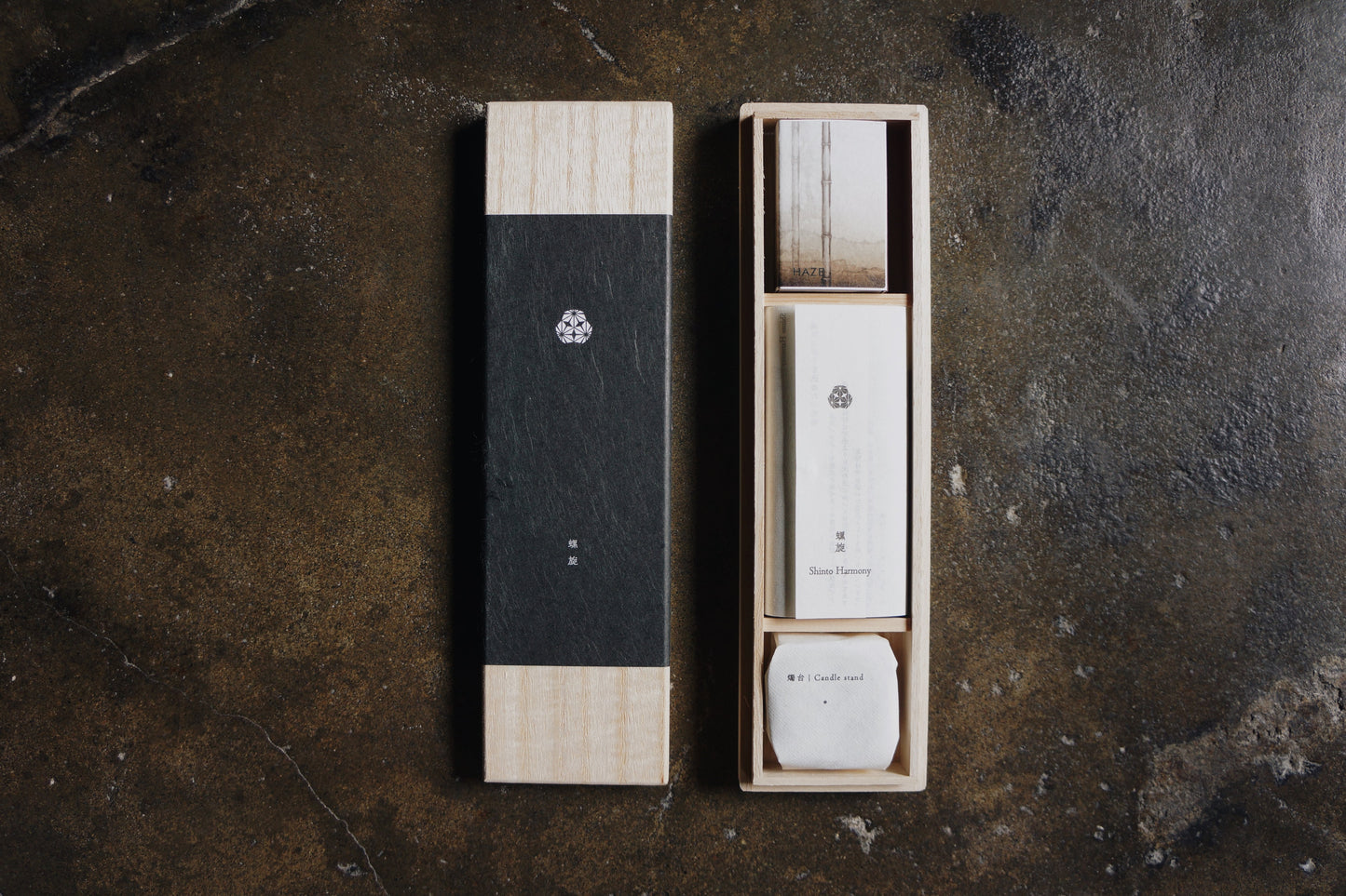 Hemp & Charcoal Spiral Warosoku Candle Box Set - Shinto Harmony