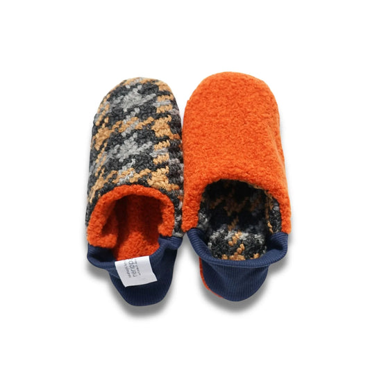 Merippa Hound Check x Boa Pile Orange Japanese Slippers