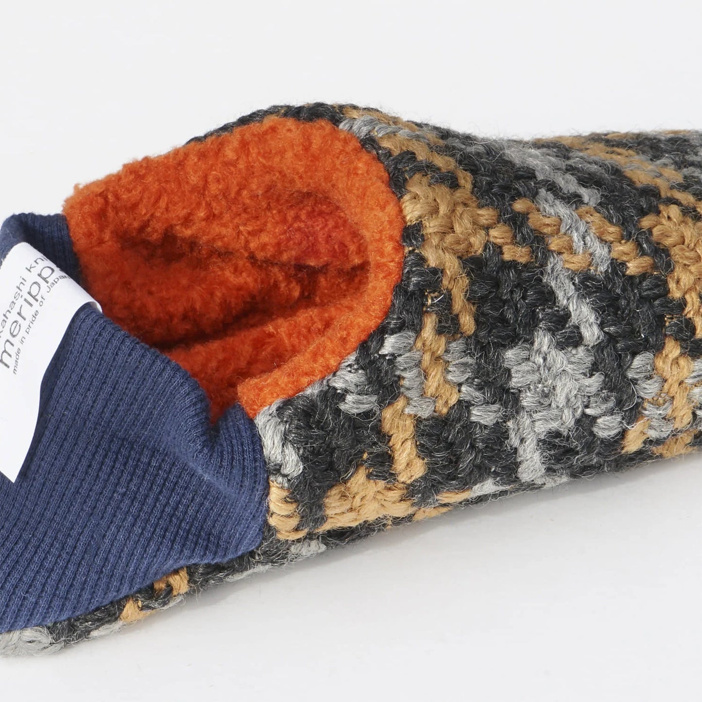 Merippa Hound Check x Boa Pile Orange Japanese Slippers