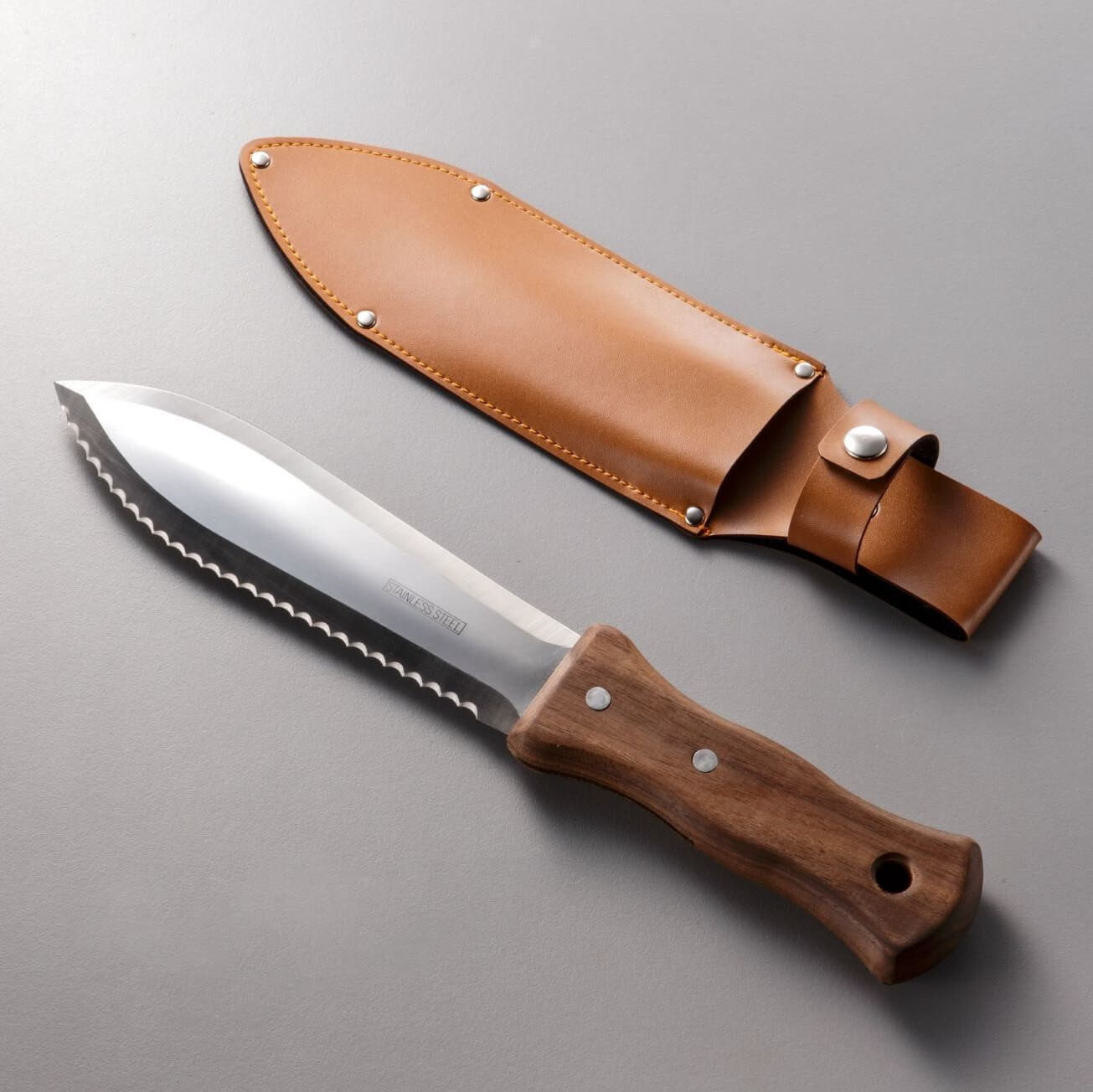 Asano Stainless Steel Hori Hori with Leather Sheath