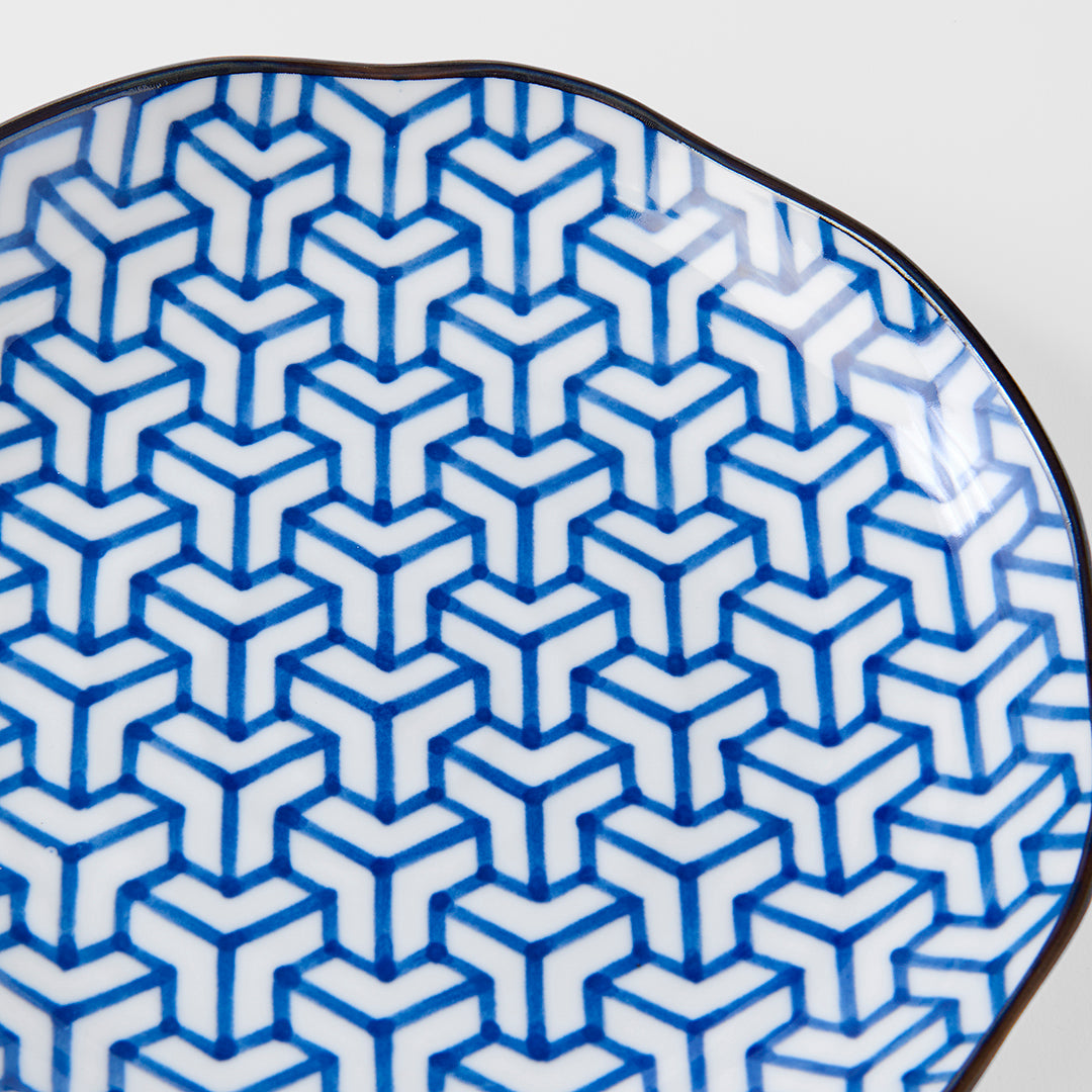 Indigo Herringbone Ikat Dinner Plate 23cm