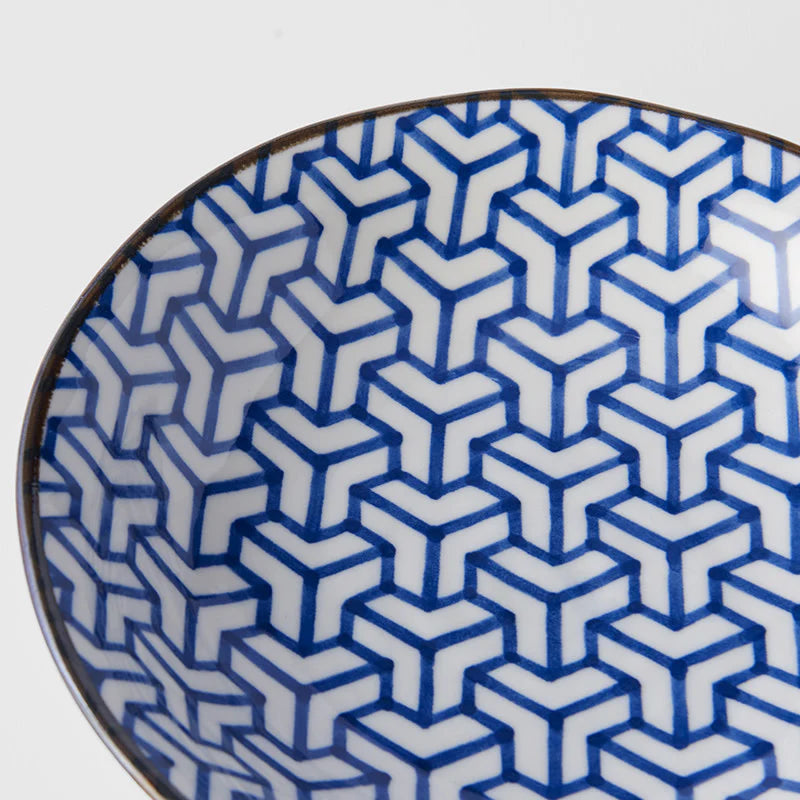 Indigo Herringbone Ikat Shallow Open Bowl 20.5cm