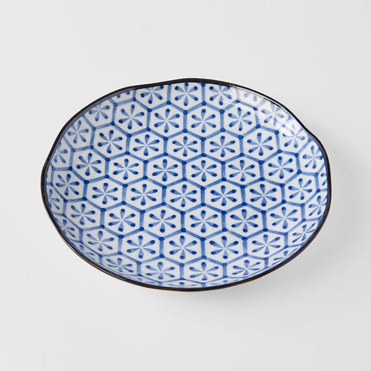 Indigo Hexagon Flower Ikat Dinner Plate 23cm