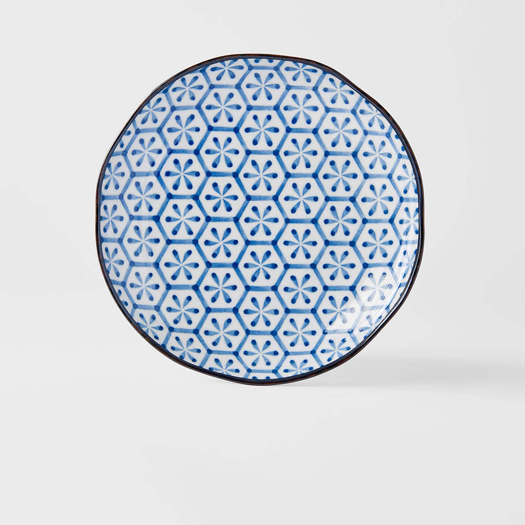 Indigo Hexagon Flower Ikat Dinner Plate 23cm