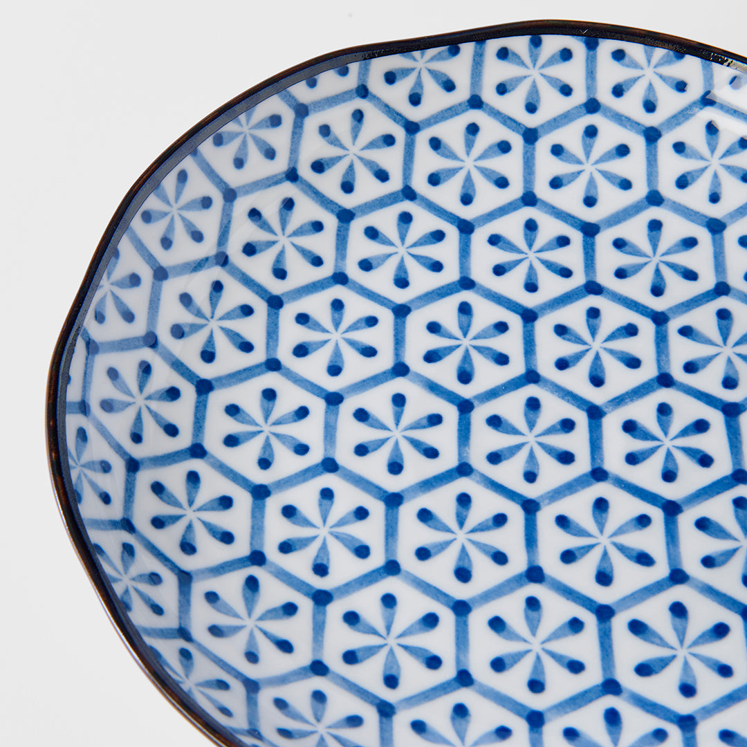 Indigo Hexagon Flower Ikat Dinner Plate 23cm