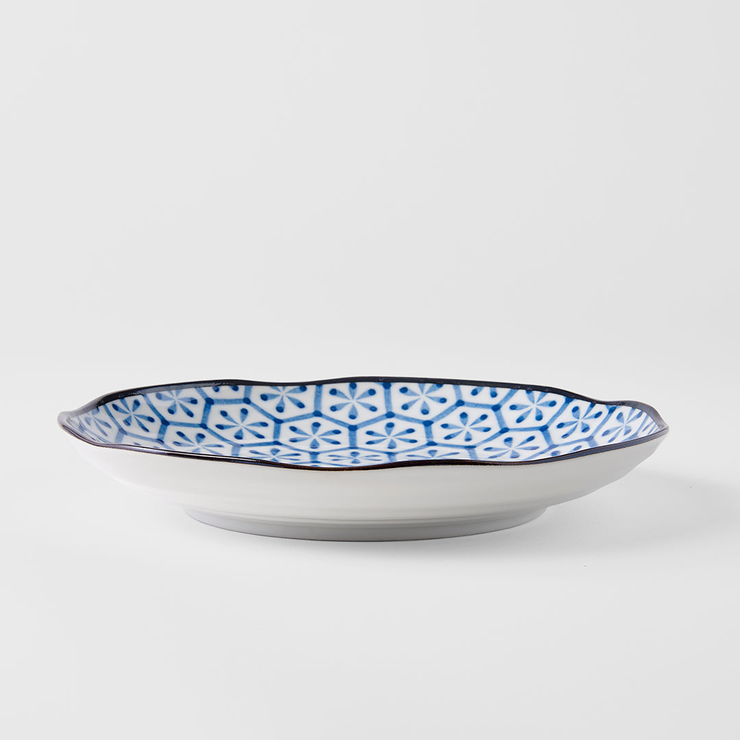 Indigo Hexagon Flower Ikat Dinner Plate 23cm