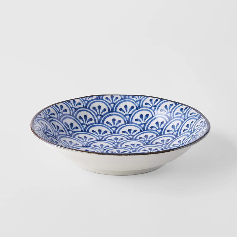 Indigo Petal Crest Ikat Shallow Open Bowl 20.5cm