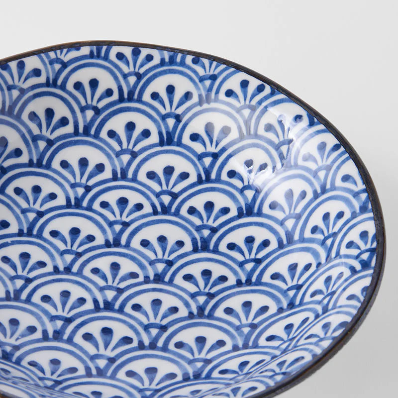 Indigo Petal Crest Ikat Shallow Open Bowl 20.5cm