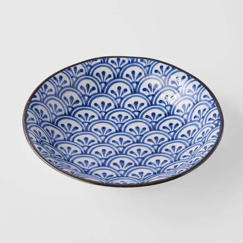 Indigo Petal Crest Ikat Shallow Open Bowl 20.5cm