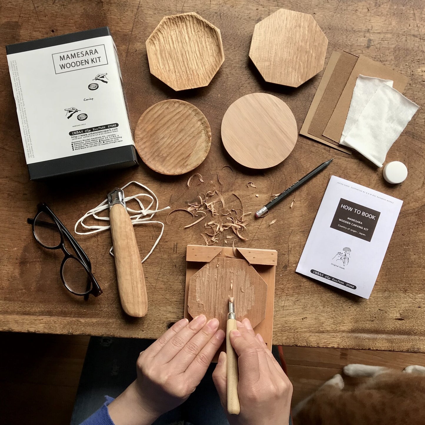 Japanese Wooden Mamesara Dish Carving DIY Kit - Octagon