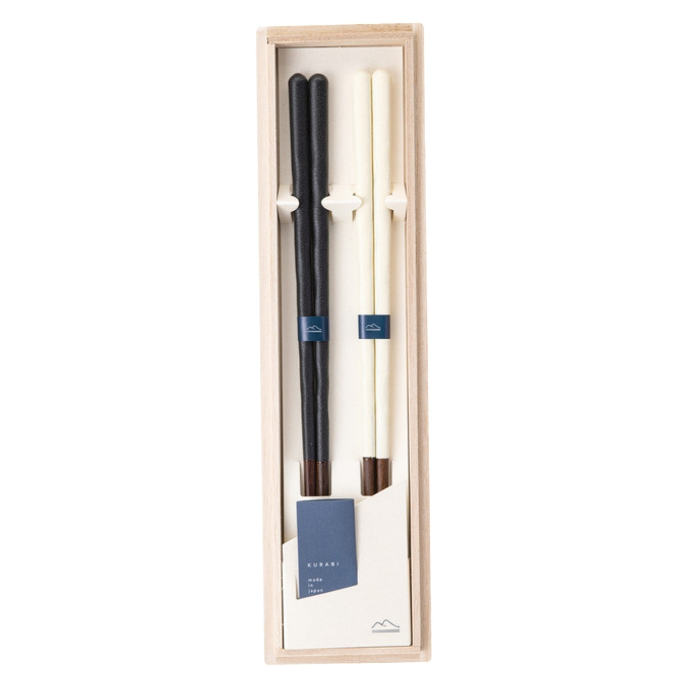 KURABI 2 Pairs Chopsticks Wooden Gift Box Black & White
