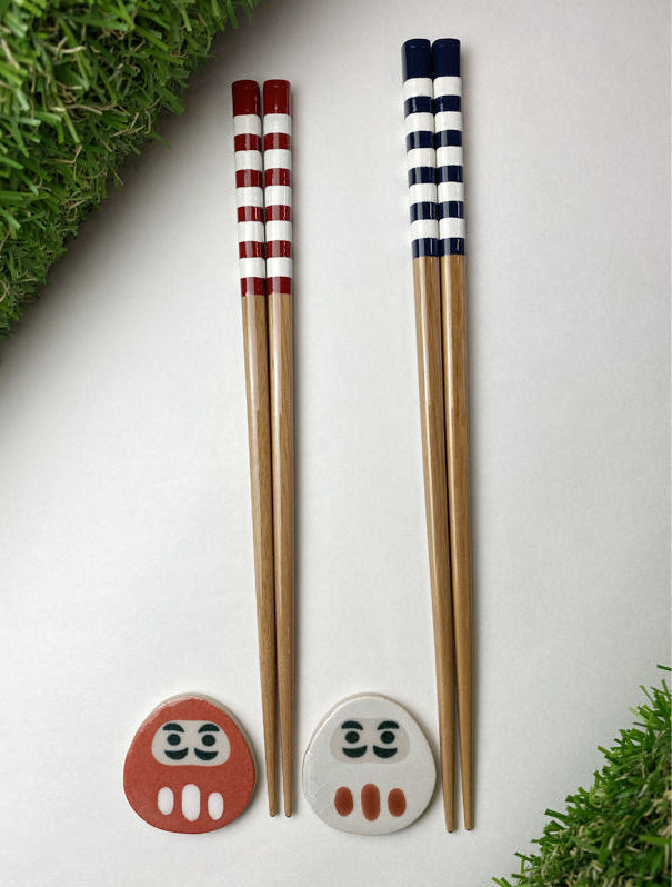 KURABI Milk Stripe Chopsticks & Daruma Chopstick Rest Gift Set