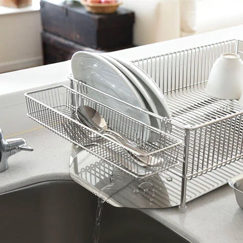 La Base Stainless Steel Large Dish Drainer Rack 3-Piece Set