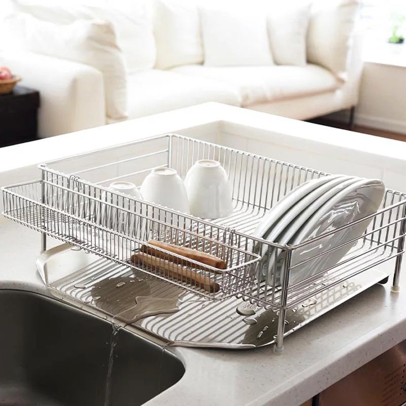La Base Stainless Steel Large Dish Drainer Rack 3-Piece Set