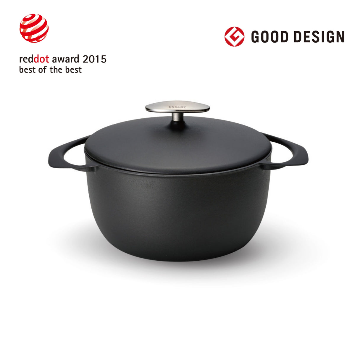 Unilloy Lightweight Enamelled Cast Iron Casserole Pot 20cm - Matt Black