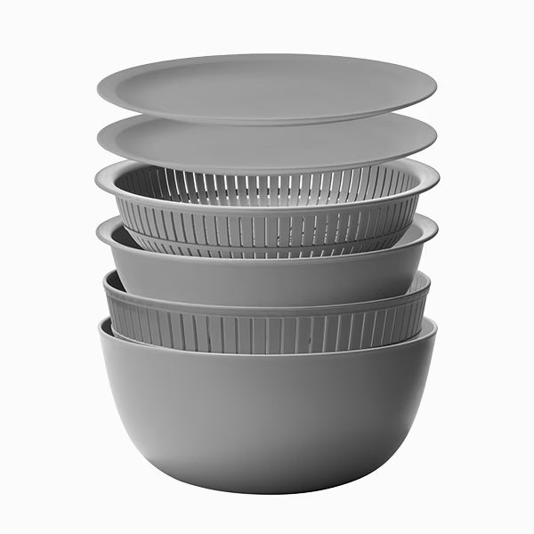 Like-it Rice Washing Bowl & Colander 6-Piece Set - Grey