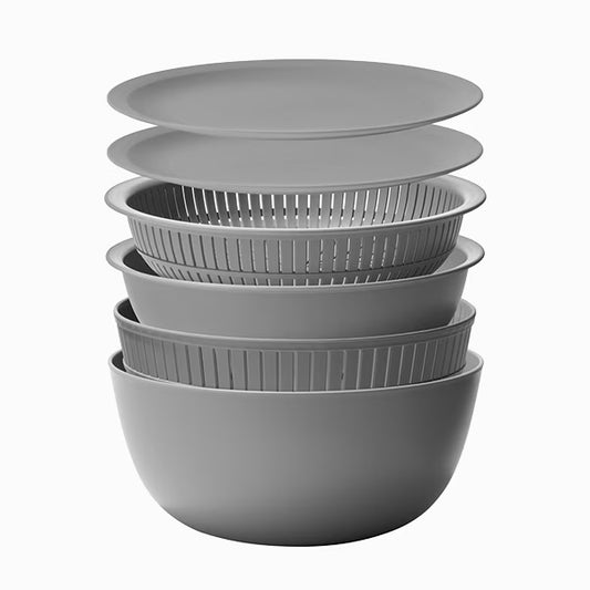 Like-it Rice Washing Bowl & Colander 6-Piece Set - Grey