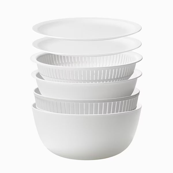 Like-it Rice Washing Bowl & Colander 6-Piece Set - White