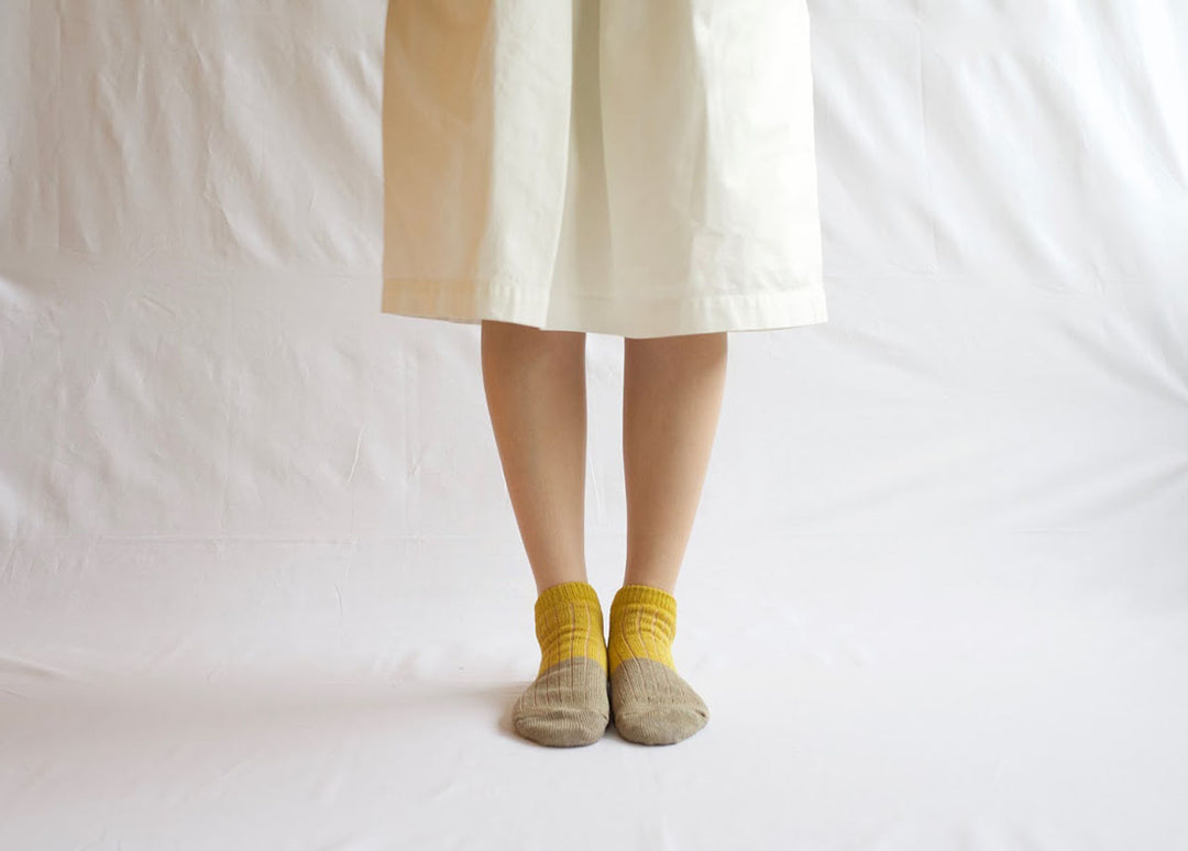 Linen Cotton Anklet Socks - Yellow