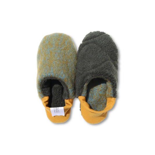 Merippa Melange Shaggy x Quilted Boa Green Japanese Slippers