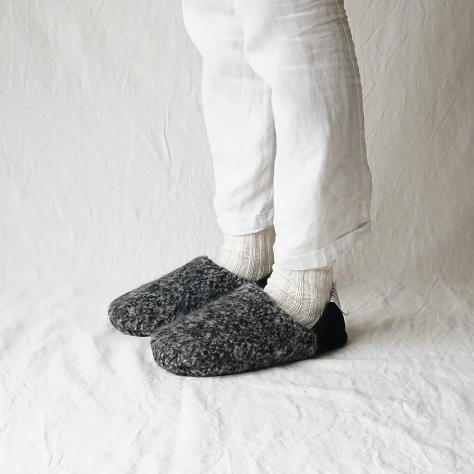 Merippa Melange Shaggy x Quilted Boa Grey Japanese Slippers