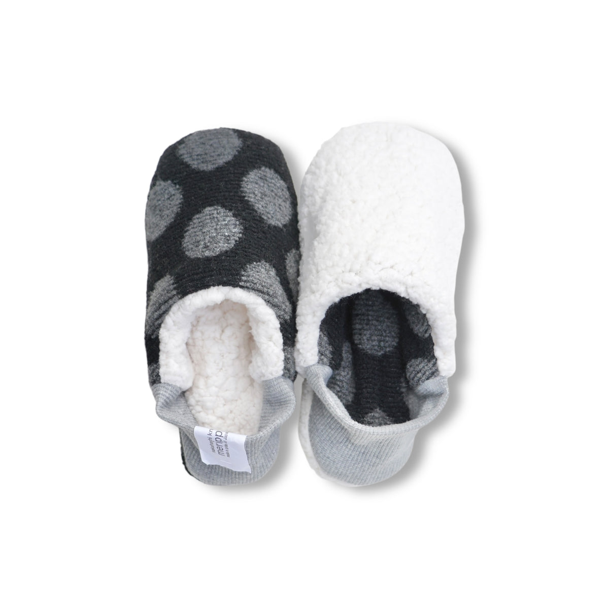 Merippa Black Dot Pile x Sheep Boa Canvas Japanese Slippers