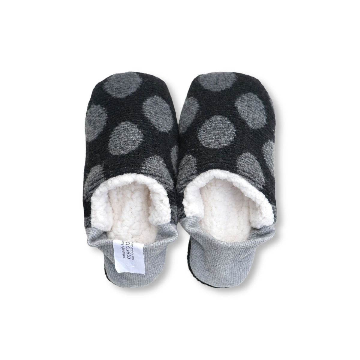 Merippa Black Dot Pile x Sheep Boa Canvas Japanese Slippers