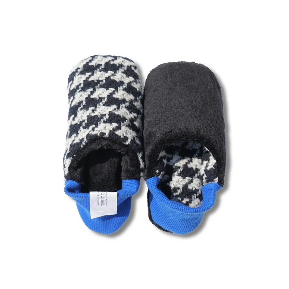 Merippa Houndstooth Check Tweed × Fur Blue Japanese Slippers