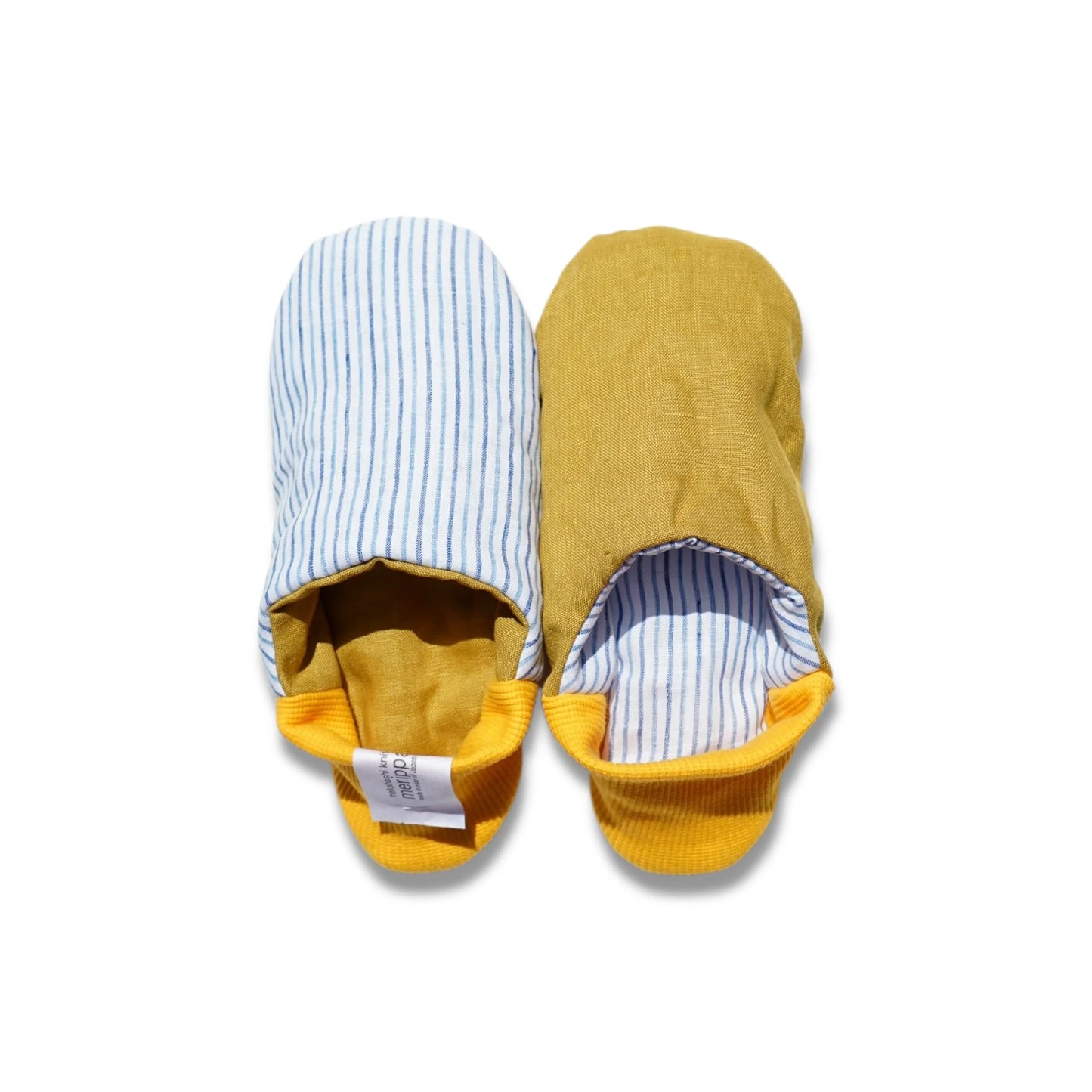 Merippa Linen Blue Stripe x Linen Mustard Canvas Japanese Slippers