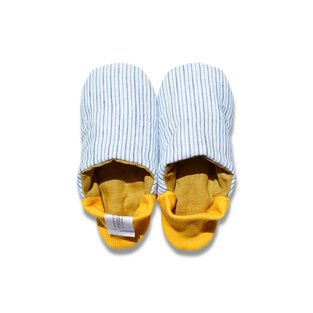 Merippa Linen Blue Stripe x Linen Mustard Canvas Japanese Slippers