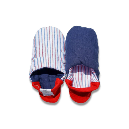 Merippa Linen Red Stripe x Linen Navy Canvas Japanese Slippers