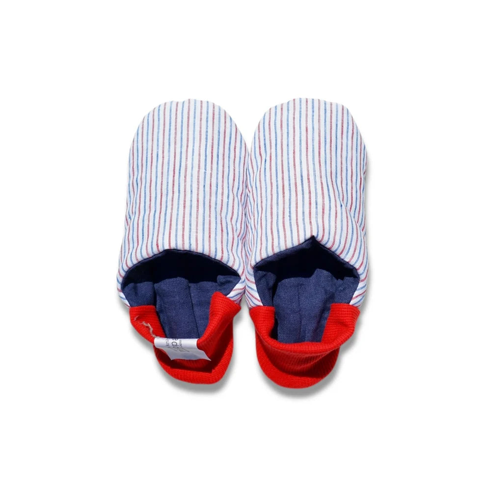 Merippa Linen Red Stripe x Linen Navy Canvas Japanese Slippers