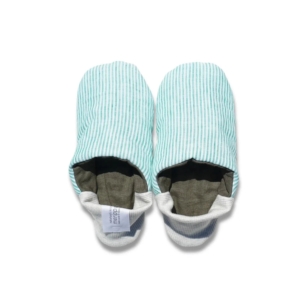 Merippa Linen Mint Stripe x Linen Olive Canvas Japanese Slippers