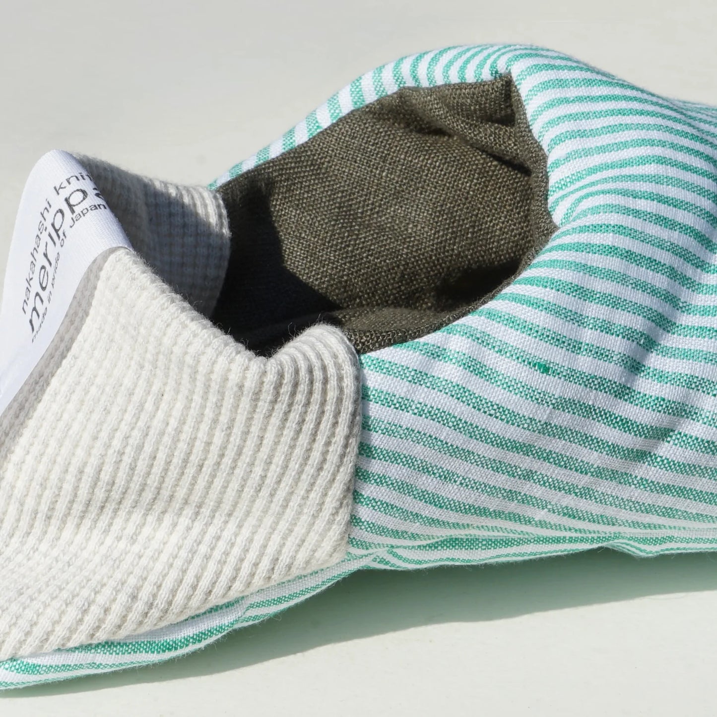 Merippa Linen Mint Stripe x Linen Olive Canvas Japanese Slippers