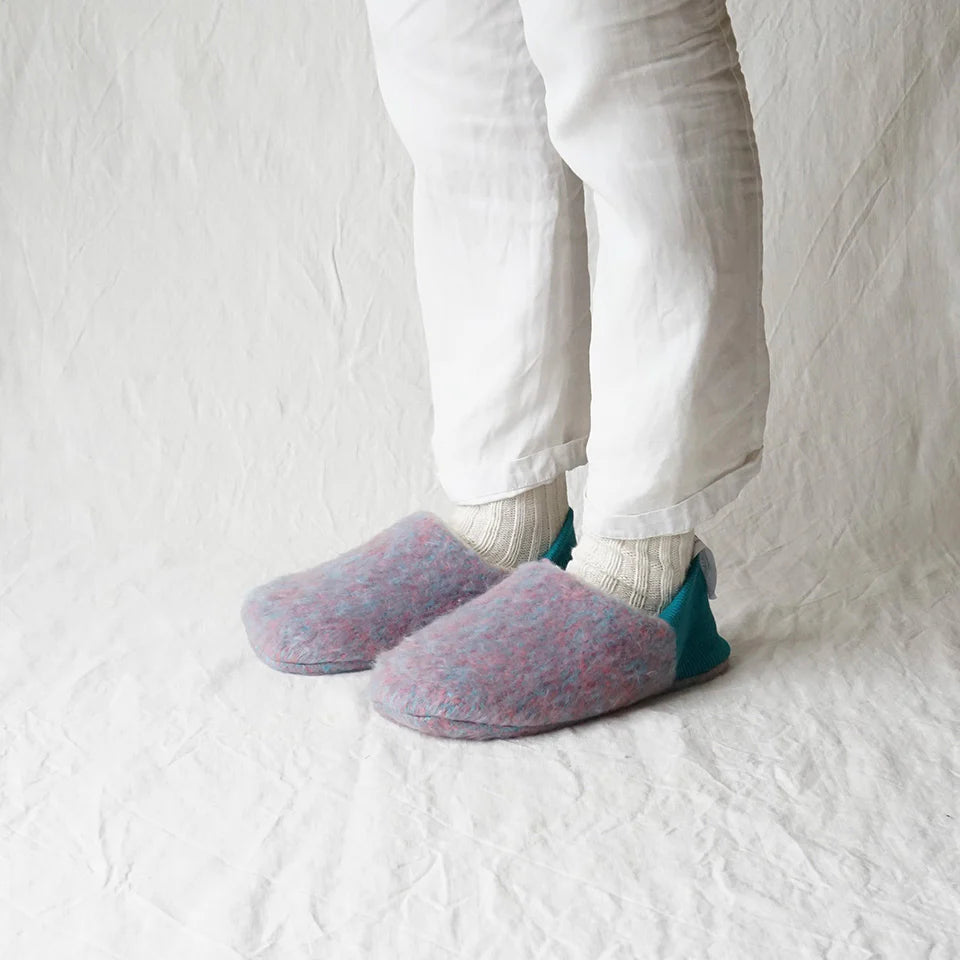 Merippa Melange Shaggy x Quilted Boa Purple Japanese Slippers