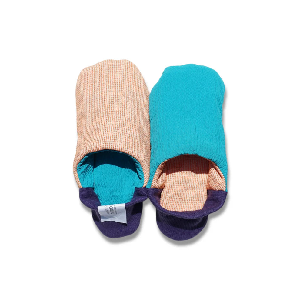 Merippa Mixed Tweed Peach x Soccer Fabric Turquoise Japanese Slippers