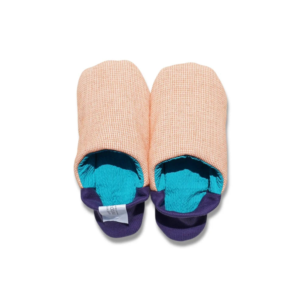 Merippa Mixed Tweed Peach x Soccer Fabric Turquoise Japanese Slippers