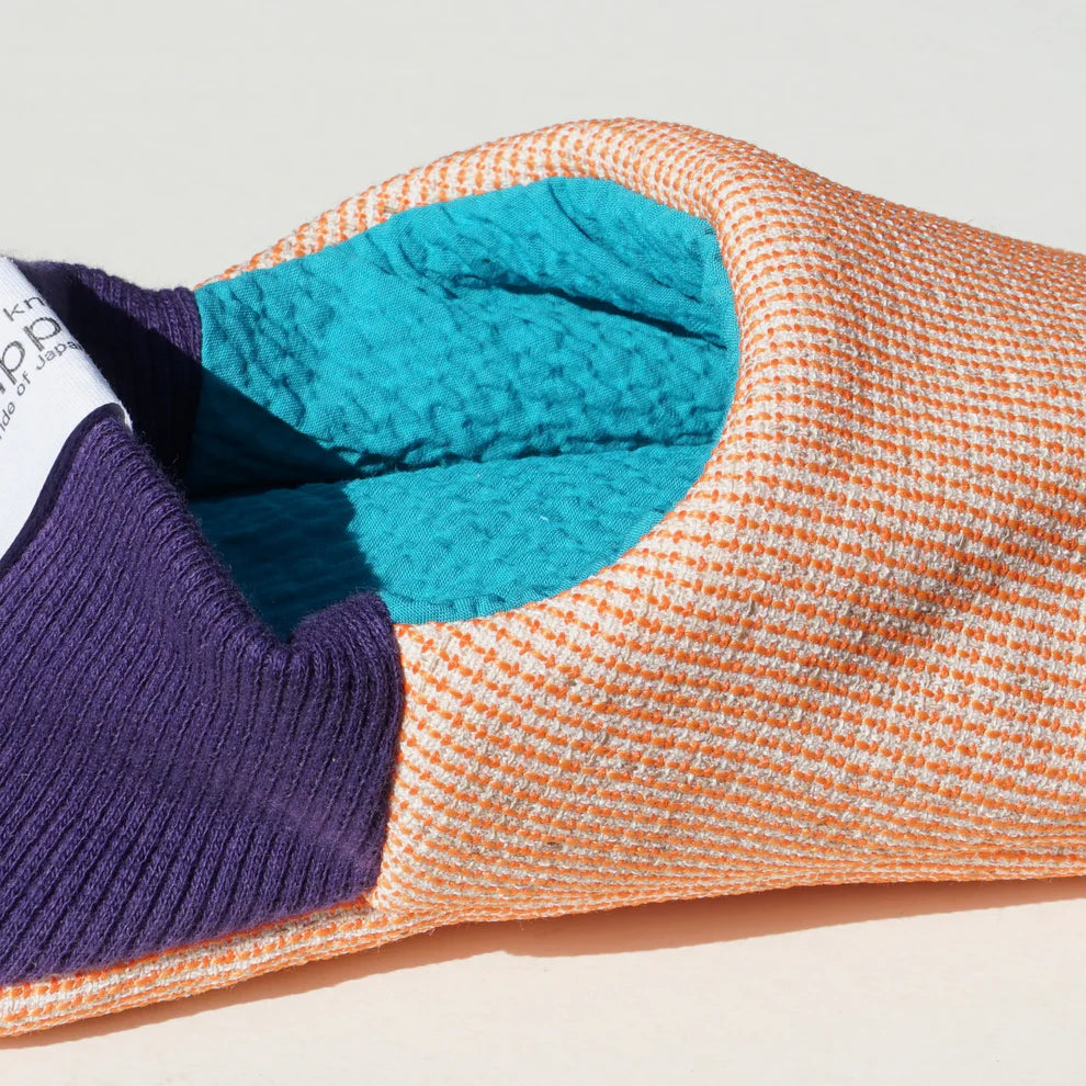 Merippa Mixed Tweed Peach x Soccer Fabric Turquoise Japanese Slippers