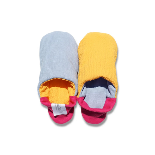 Merippa Mixed Tweed Light Grey x Soccer Fabric Yellow Japanese Slippers