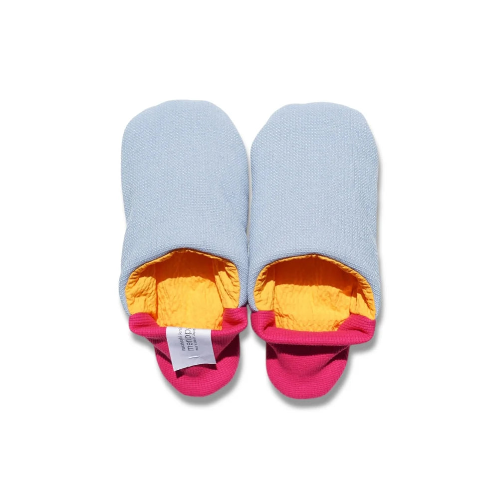 Merippa Mixed Tweed Light Grey x Soccer Fabric Yellow Japanese Slippers