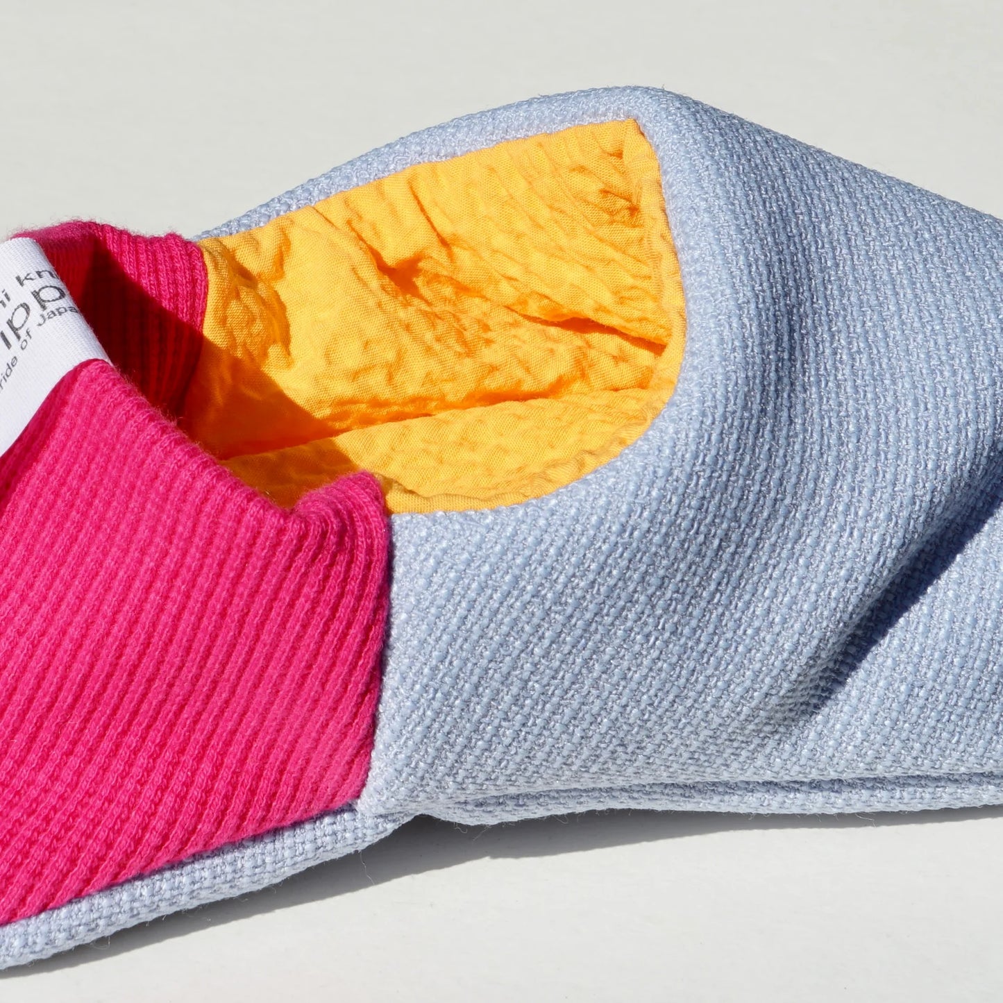 Merippa Mixed Tweed Light Grey x Soccer Fabric Yellow Japanese Slippers