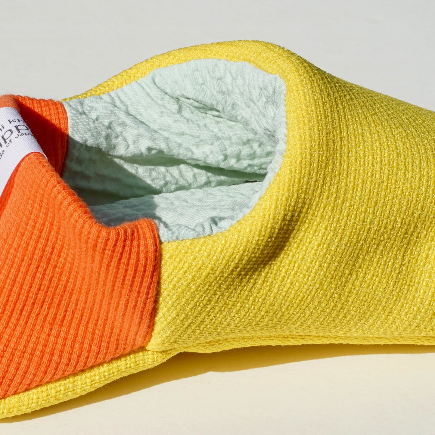 Merippa Mixed Tweed Yellow x Soccer Fabric Mint Japanese Slippers