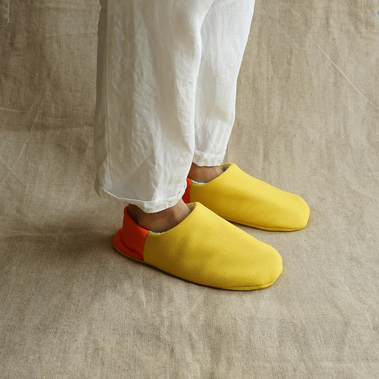 Merippa Mixed Tweed Yellow x Soccer Fabric Mint Japanese Slippers