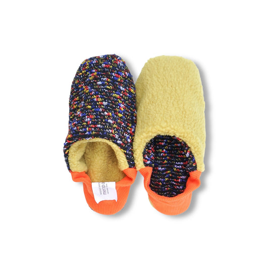 Merippa Navy Fancy Pile x Yellow Vintage Sheep Boa Japanese Slippers