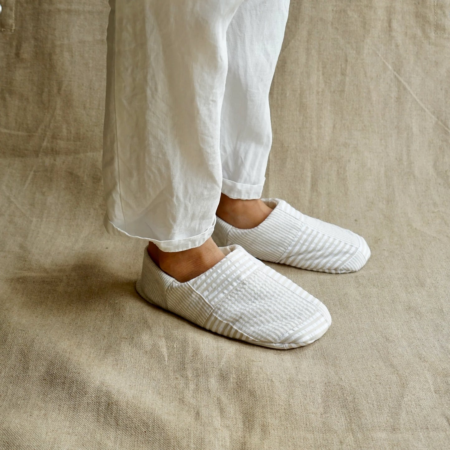 Merippa Soccer Patchwork Beige x Knapsack Natural Japanese Slippers