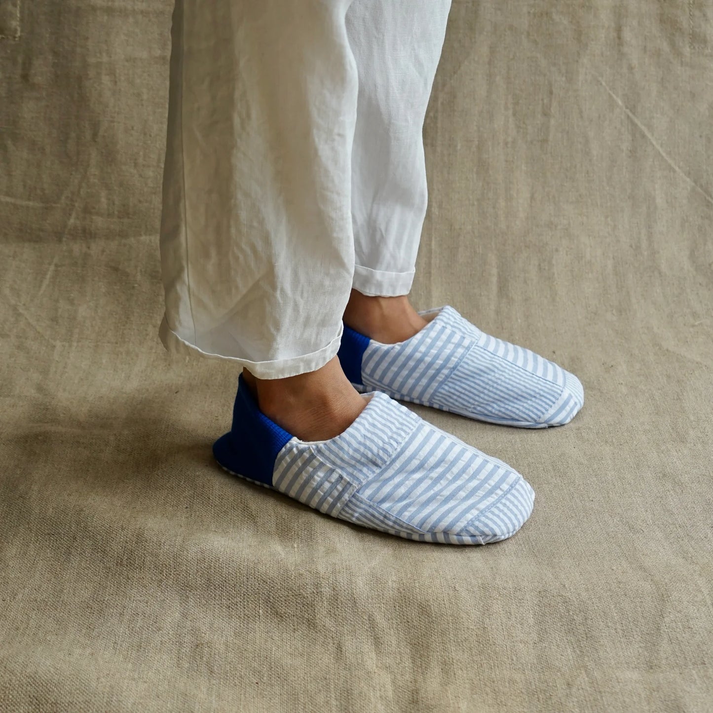 Merippa Soccer Patchwork Sky Blue x Knapsack Natural Japanese Slippers