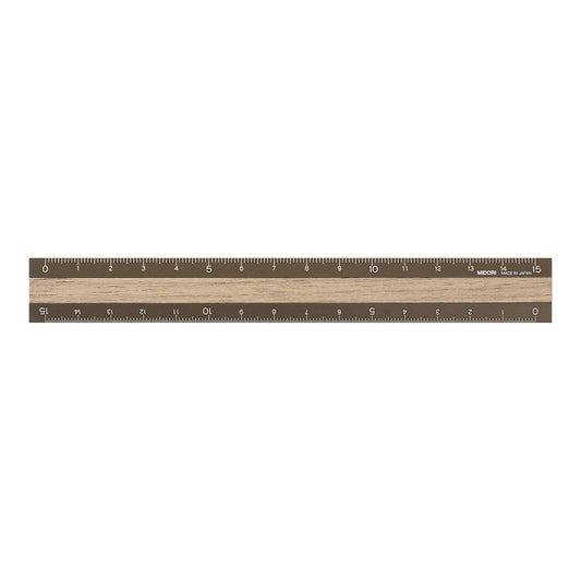 Light Brown Ruler Midori Aluminium ruler 15cm Silver & Light Wood – Made In Japan UK