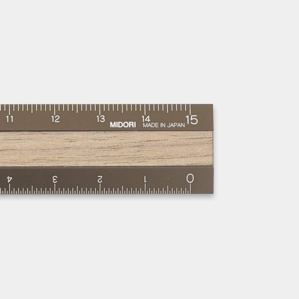 Long Brown Ruler Midori Aluminium ruler 15cm Brown & Walnut – Made In Japan UK