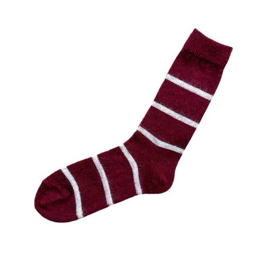 Mohair Wool Border Socks - Wine